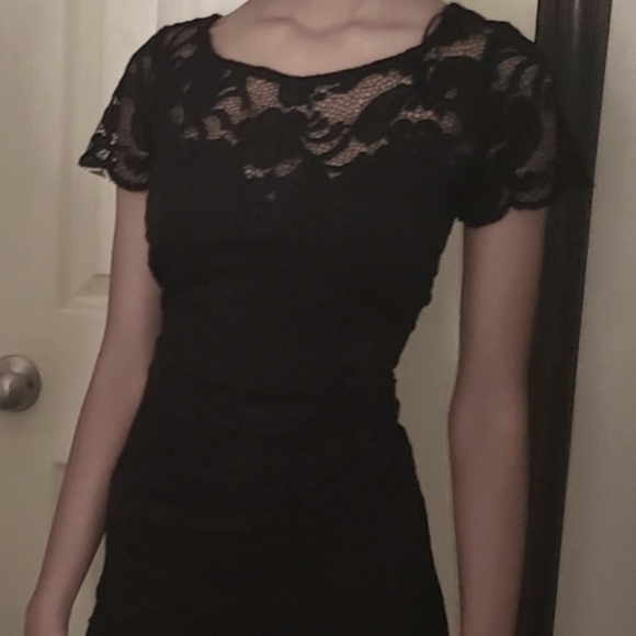 Ambiance Black Lace Dress Women's Size Small With Inside Slip Short Sleeve - Picture 2 of 5